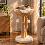 Cat Tree Woven Basket Bed Natural Branches 32-Inch Tall