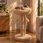 Cat Tree Woven Basket Bed Natural Branches 32-Inch Tall