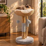 Cat Tree Woven Basket Bed Natural Branches 32-Inch Tall