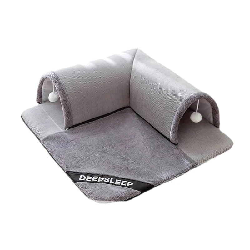Cat Tunnel Bed Plush Velvet Soft Cushion & Play Ball