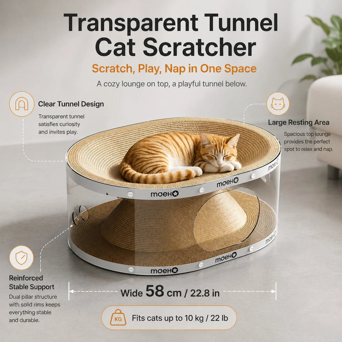 Cat Tunnel Scratcher Bed Transparent Panel Double Layer