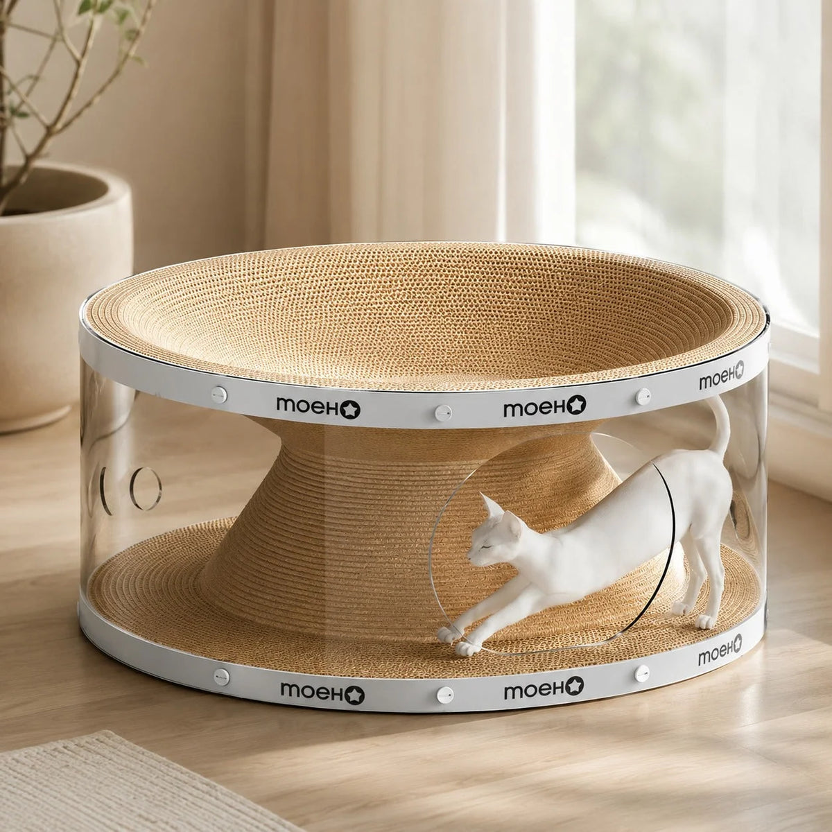 Cat Tunnel Scratcher Bed Transparent Panel Double Layer