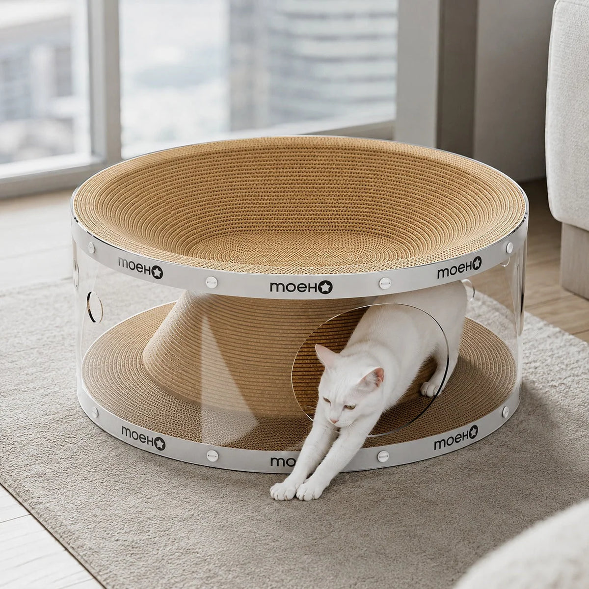 Cat Tunnel Scratcher Bed Transparent Panel Double Layer