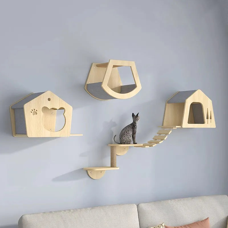 Cat Wall Climbing Tower Wooden Wall-Mounted Multi-Level