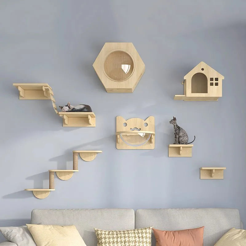 Cat Wall Climbing Tower Wooden Wall-Mounted Multi-Level