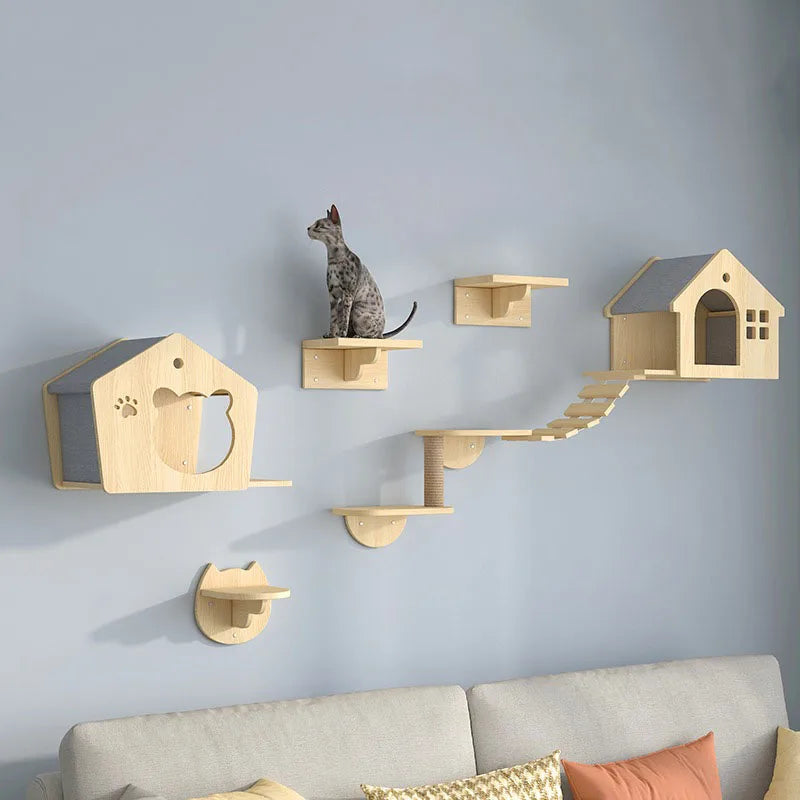 Cat Wall Climbing Tower Wooden Wall-Mounted Multi-Level