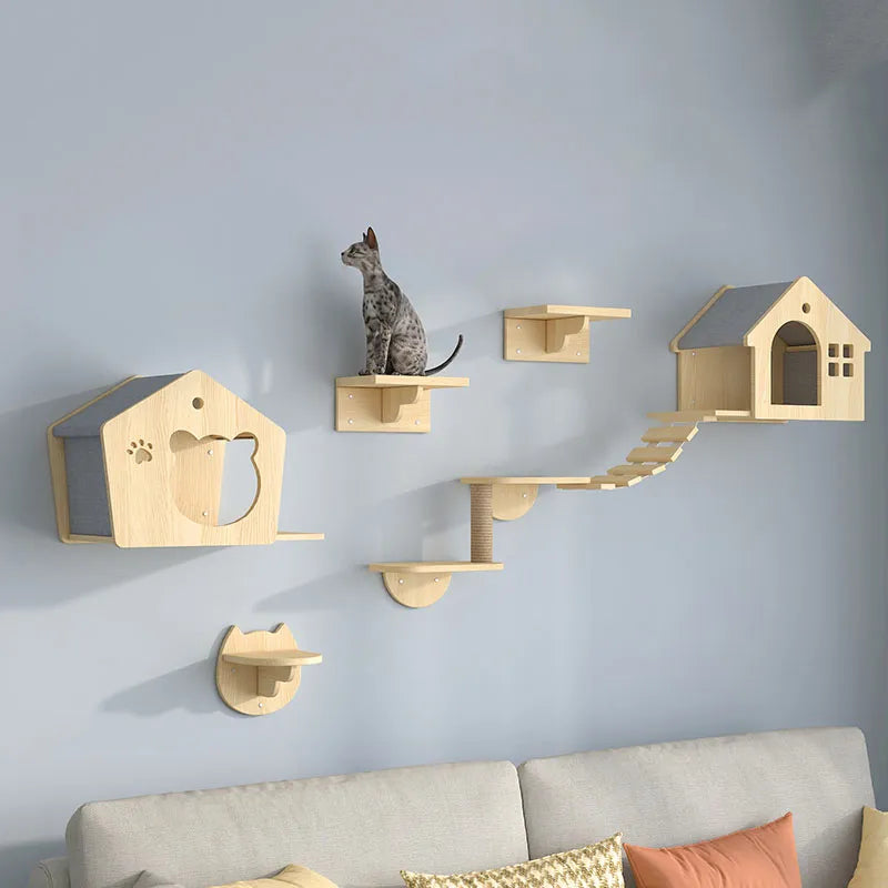 Cat Wall Climbing Tower Wooden Wall-Mounted Multi-Level