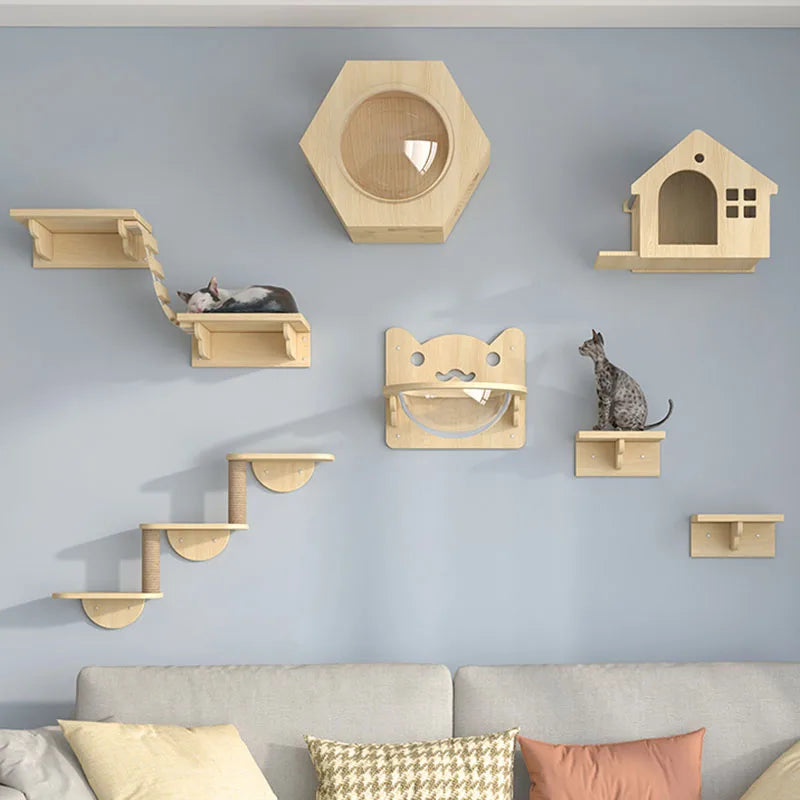 Cat Wall Climbing Tower Wooden Wall-Mounted Multi-Level