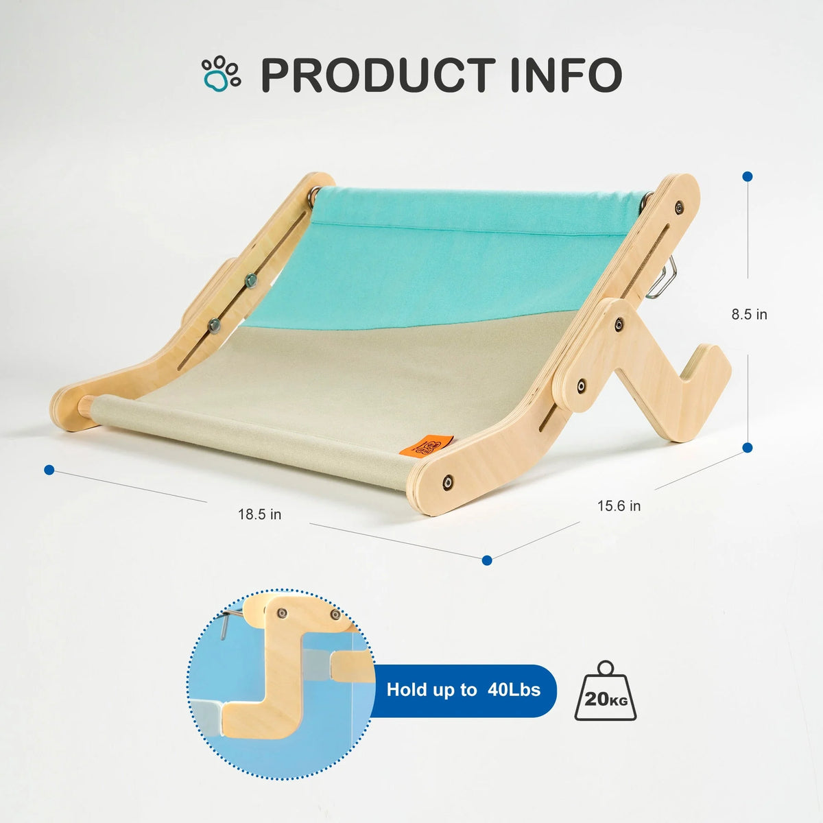 Cat Window Hammock Wooden Frame Washable Canvas Adjustable Legs