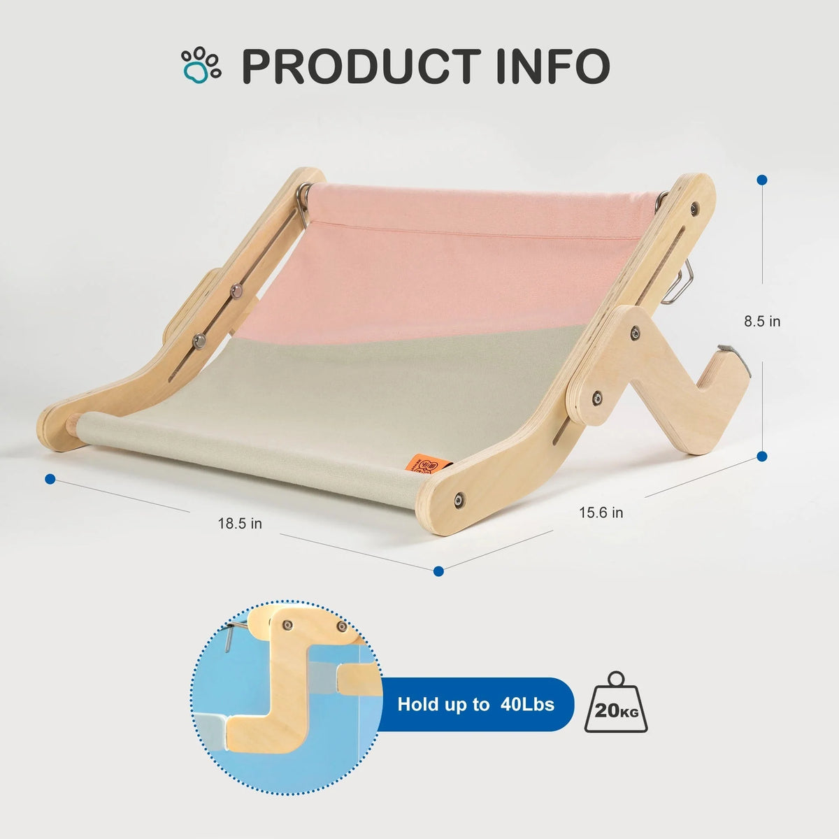 Cat Window Hammock Wooden Frame Washable Canvas Adjustable Legs