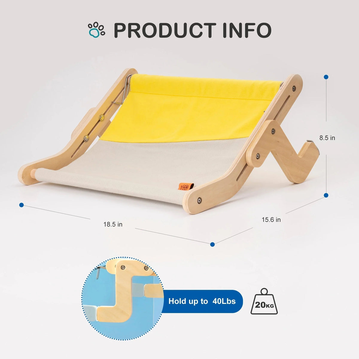 Cat Window Hammock Wooden Frame Washable Canvas Adjustable Legs