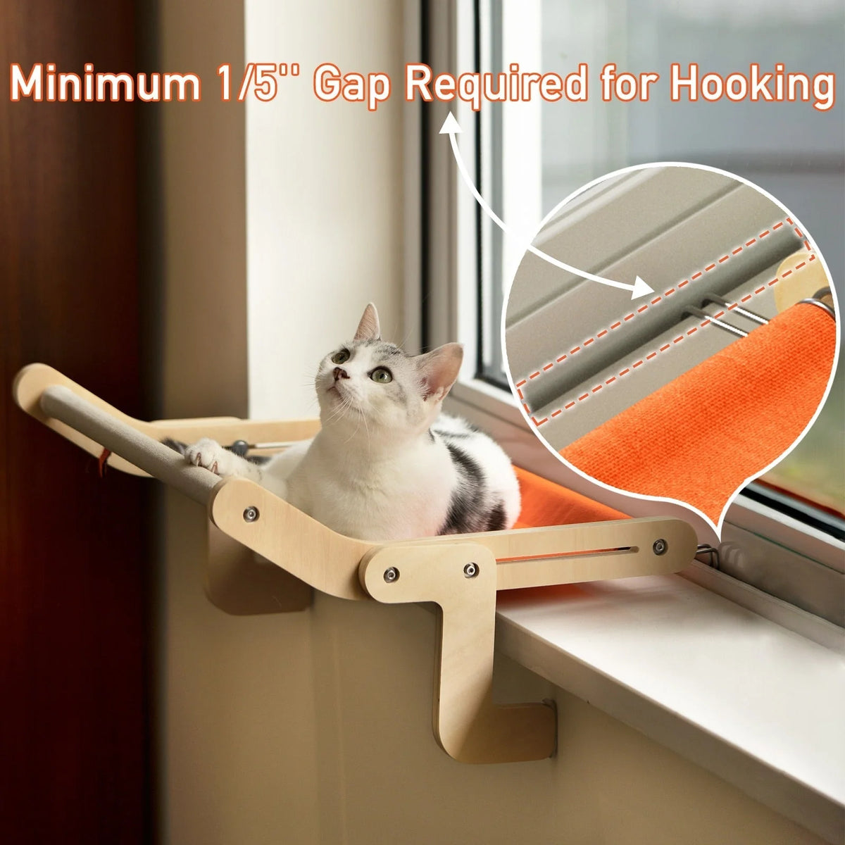 Cat Window Hammock Wooden Frame Washable Canvas Adjustable Legs