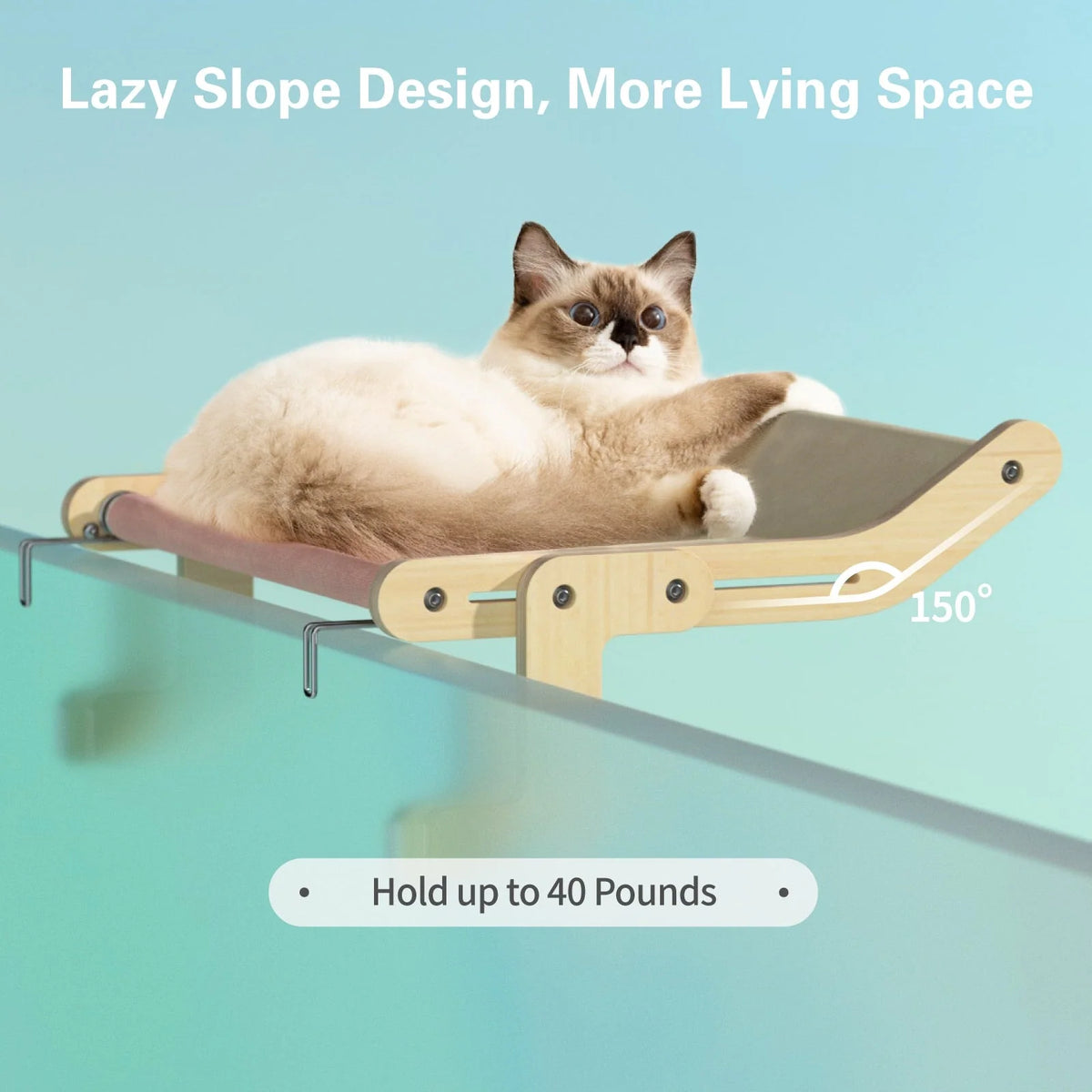 Cat Window Hammock Wooden Frame Washable Canvas Adjustable Legs