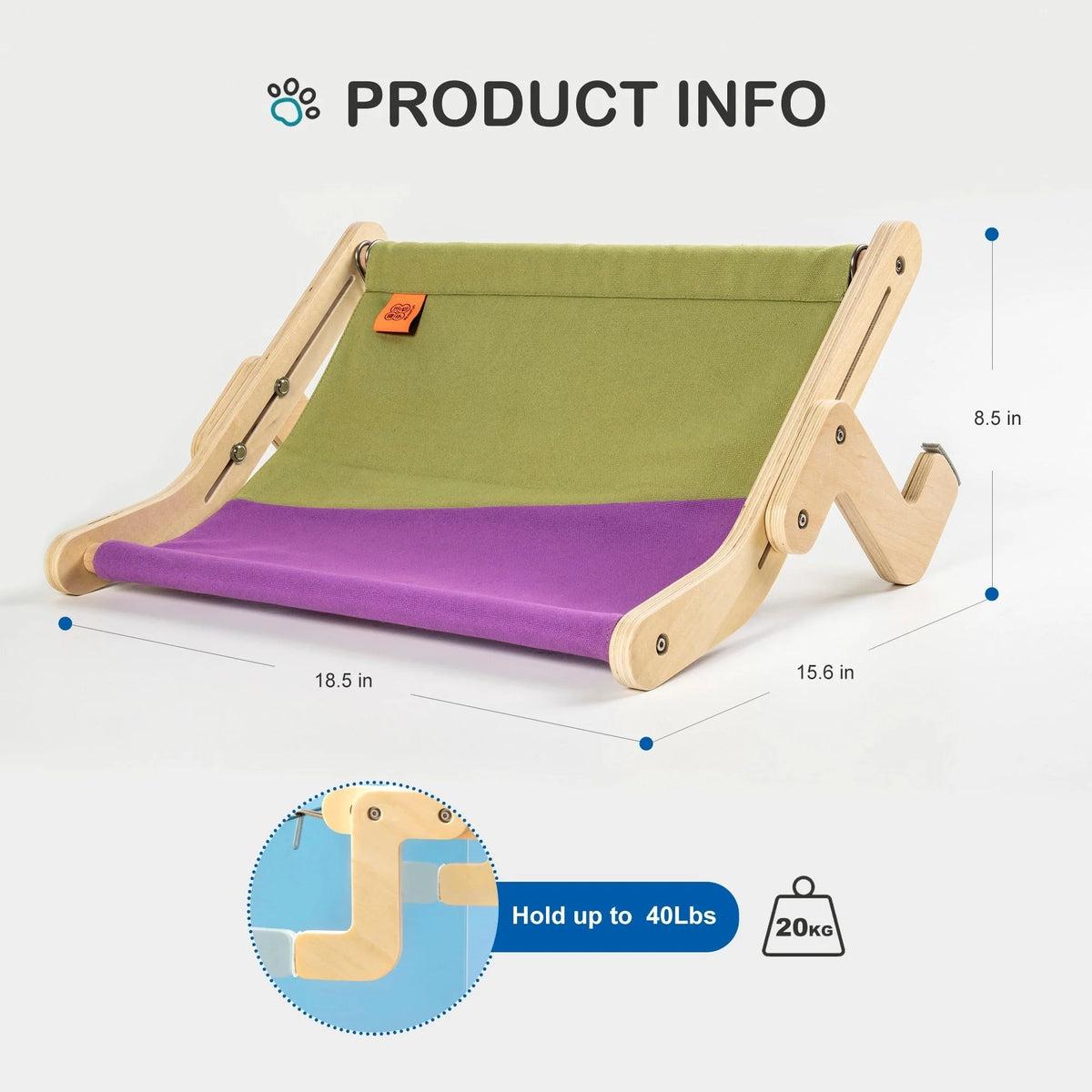 Cat Window Hammock Wooden Frame Washable Canvas Adjustable Legs