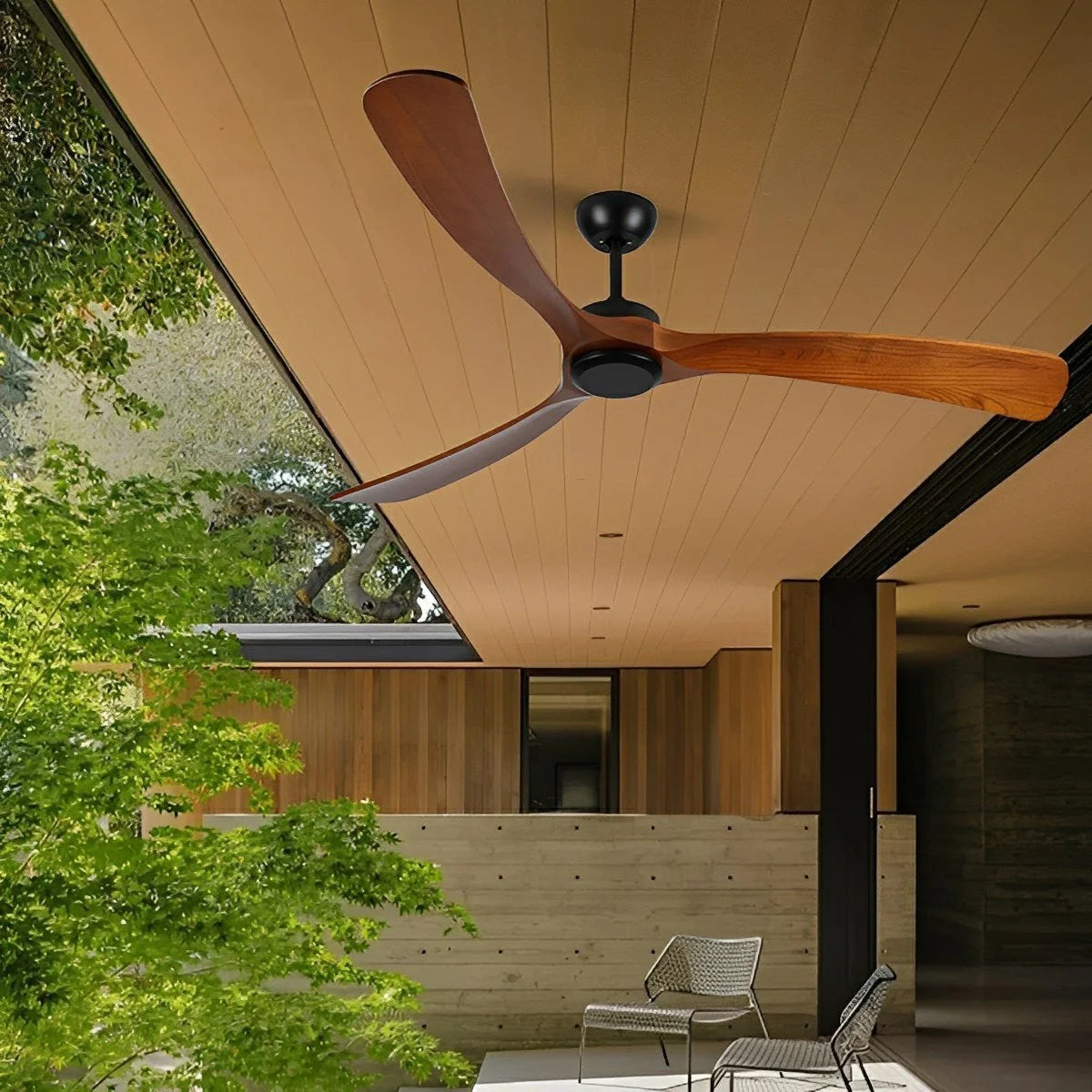 Ceiling Fan Walnut Wood Blades Reversible Airflow Remote Control