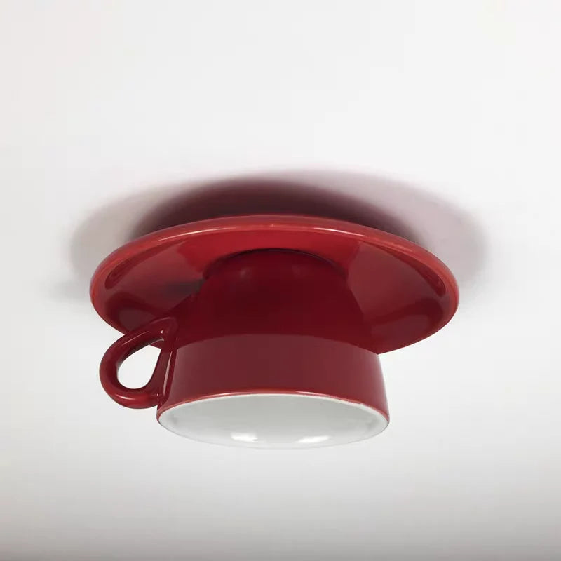 Ceiling Light Ceramic Coffee Mug Design Built-In LED Lighting