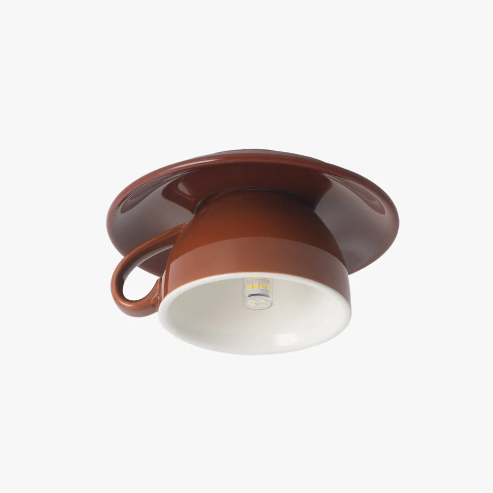 Ceiling Light Ceramic Coffee Mug Design Built-In LED Lighting