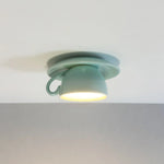 Ceiling Light Ceramic Coffee Mug Design Built-In LED Lighting