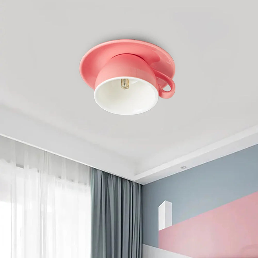 Ceiling Light Ceramic Coffee Mug Design Built-In LED Lighting