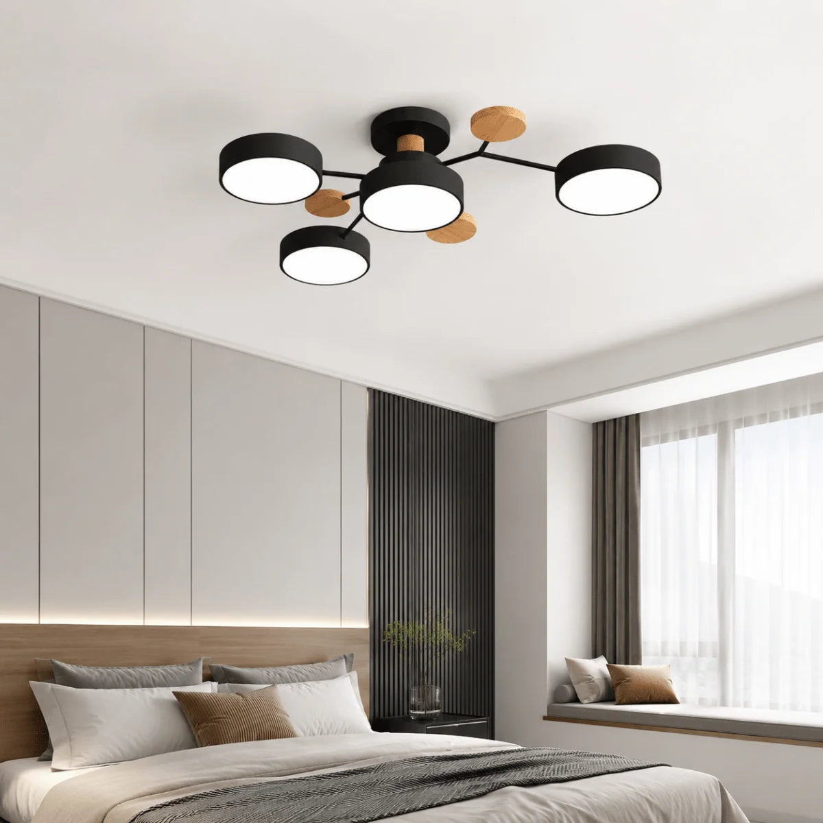 Ceiling Light Round Metal and Wood 3-Color LED