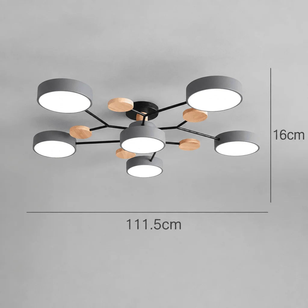 Ceiling Light Round Metal and Wood 3-Color LED