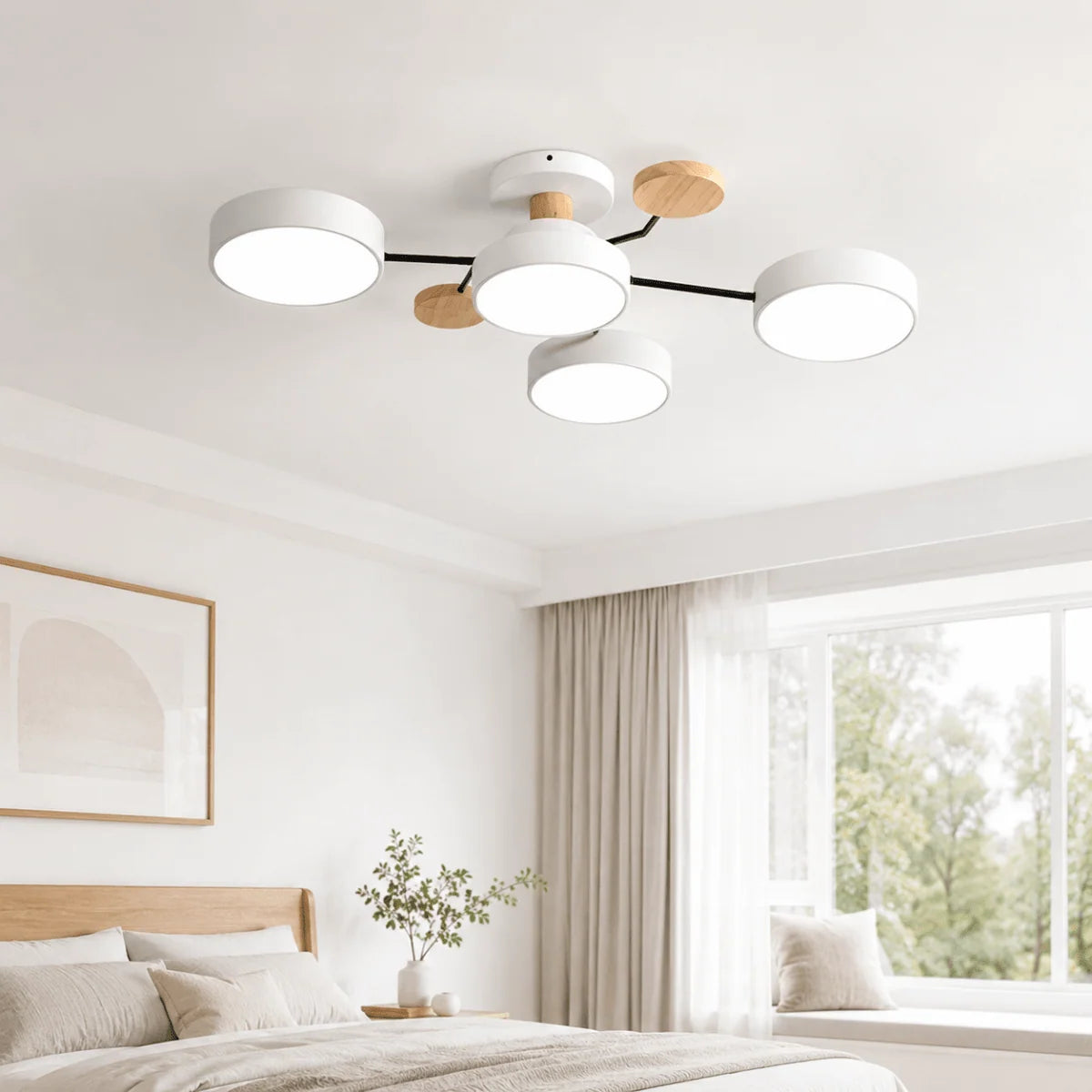 Ceiling Light Round Metal and Wood 3-Color LED