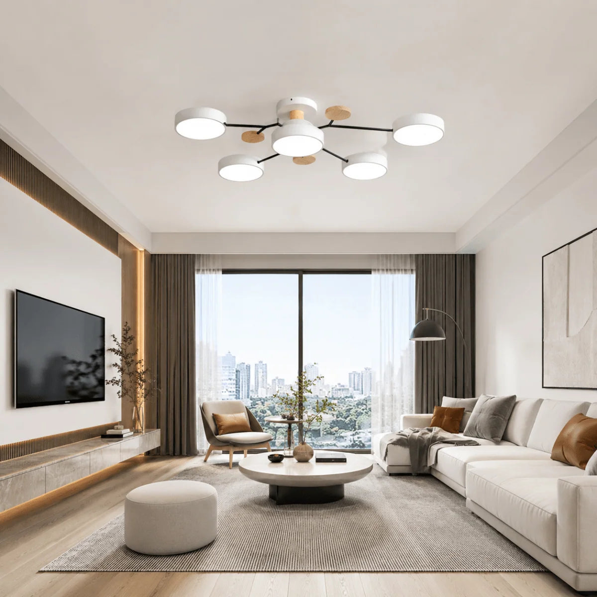 Ceiling Light Round Metal and Wood 3-Color LED