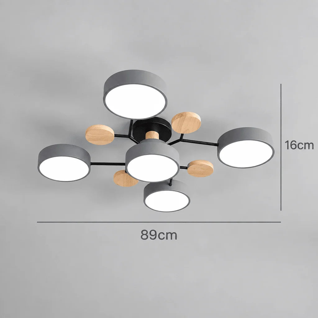 Ceiling Light Round Metal and Wood 3-Color LED