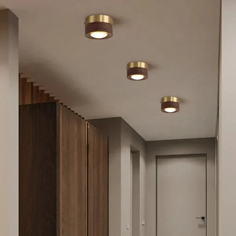 Ceiling Light Walnut Wood Integrated LED Spotlight