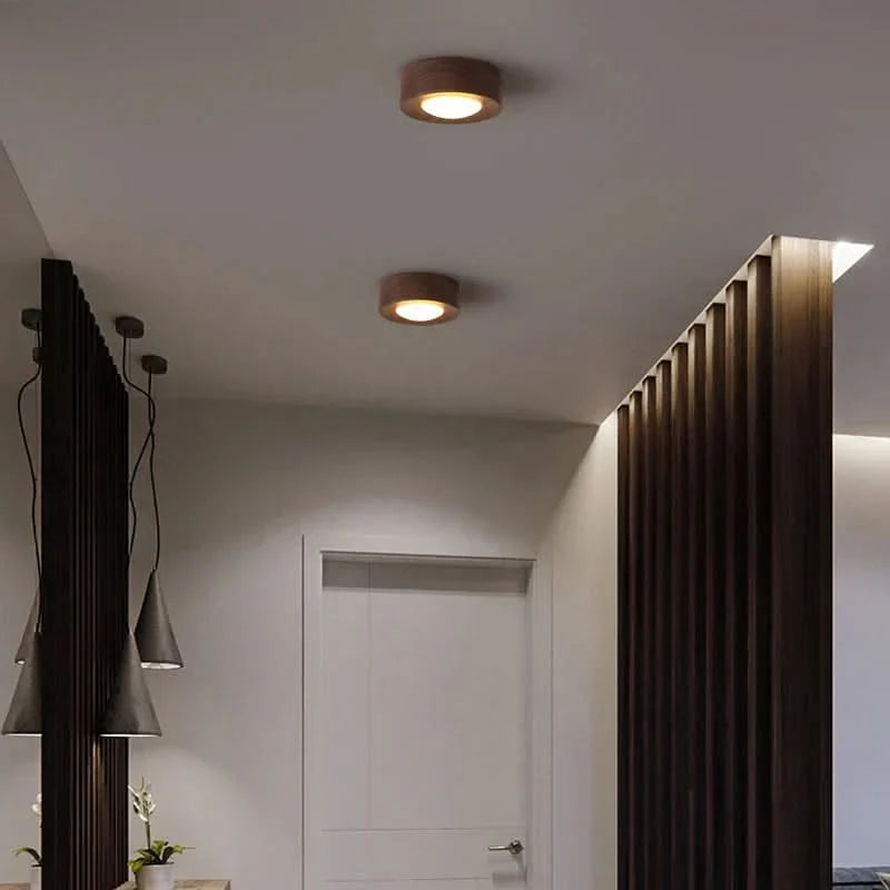 Ceiling Light Walnut Wood Integrated LED Spotlight