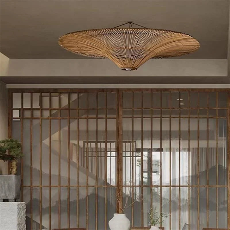 Ceiling Light Woven Natural Fiber Warm Ambient Lighting