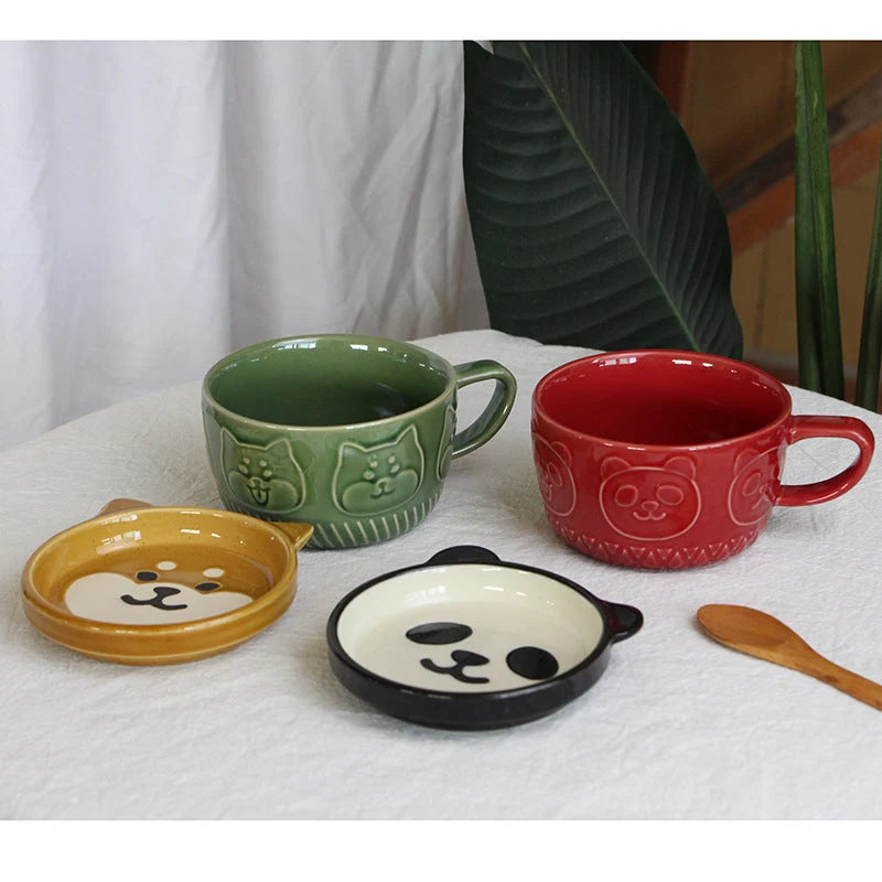 Ceramic Cat Mug With Lid 10.2–13.5 Fl Oz