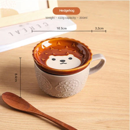 Ceramic Cat Mug With Lid 10.2–13.5 Fl Oz
