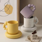 Ceramic Coffee Mug Berry-Shaped Handle With Matching Tray