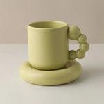Ceramic Coffee Mug Berry-Shaped Handle With Matching Tray