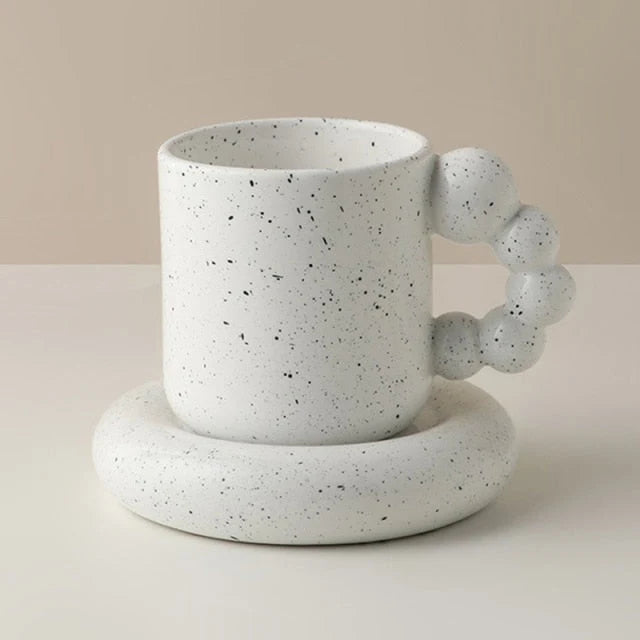Ceramic Coffee Mug Berry-Shaped Handle With Matching Tray