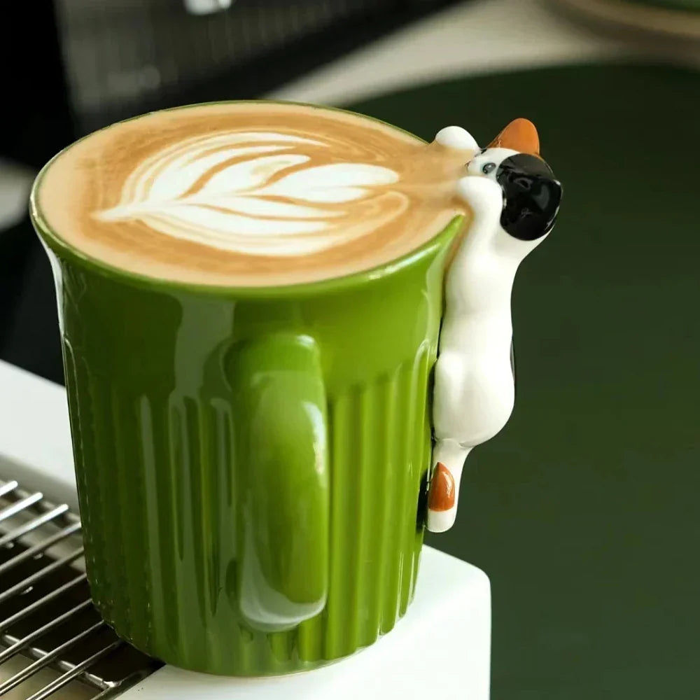 Ceramic Coffee Mug Climbing Cat Design Ergonomic Handle 11.8 Fl Oz