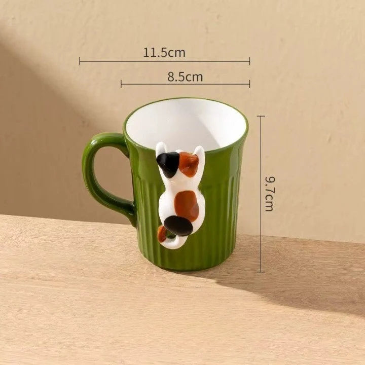 Ceramic Coffee Mug Climbing Cat Design Ergonomic Handle 11.8 Fl Oz