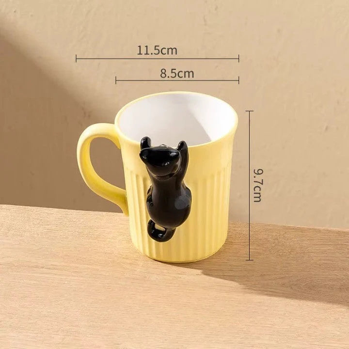 Ceramic Coffee Mug Climbing Cat Design Ergonomic Handle 11.8 Fl Oz