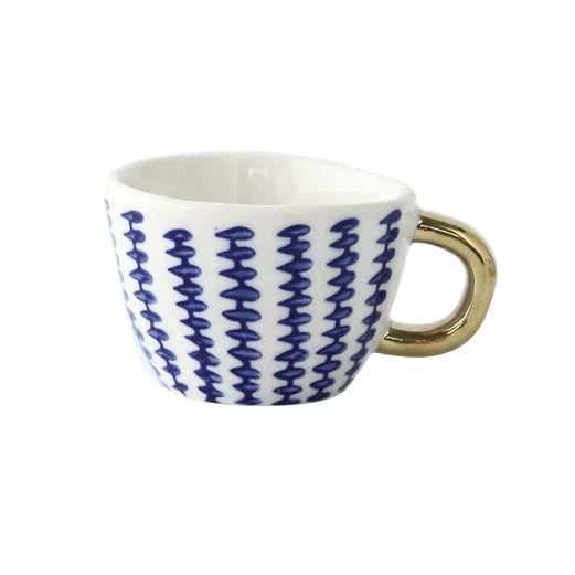 Ceramic Coffee Mug Geometric Pattern Gold Handle 330ml