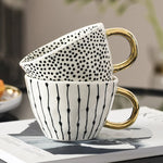 Ceramic Coffee Mug Geometric Pattern Gold Handle 330ml