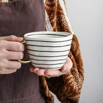 Ceramic Coffee Mug Geometric Pattern Gold Handle 330ml