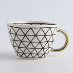 Ceramic Coffee Mug Geometric Pattern Gold Handle 330ml