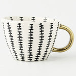 Ceramic Coffee Mug Geometric Pattern Gold Handle 330ml