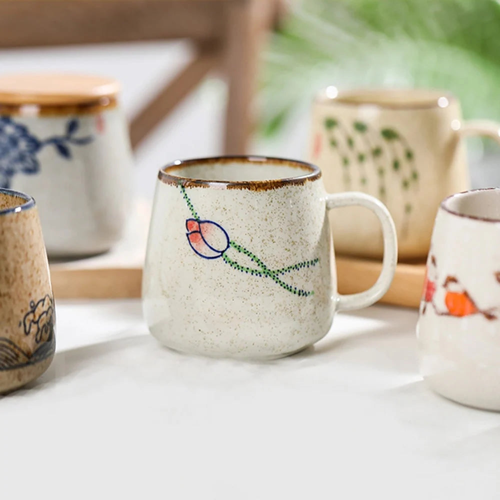 Ceramic Cup Porcelain With Lid And Spoon 12.9 Oz