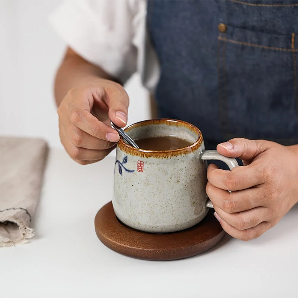 Ceramic Cup Porcelain With Lid And Spoon 12.9 Oz