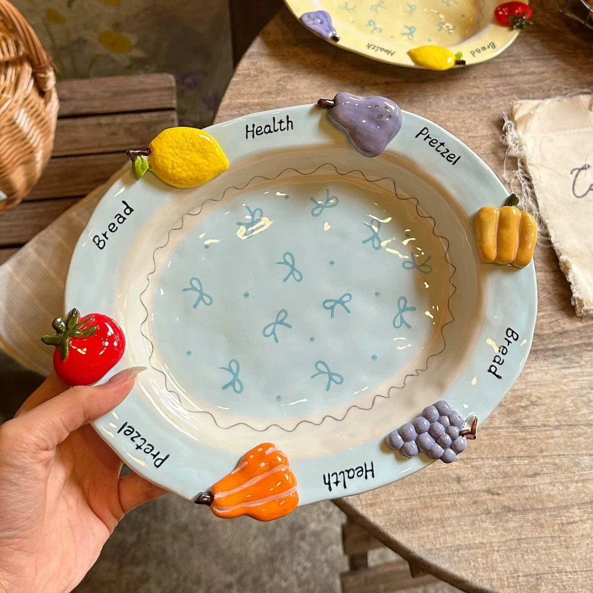 Ceramic Dinnerware Raised Fruit Details Pastel Colors