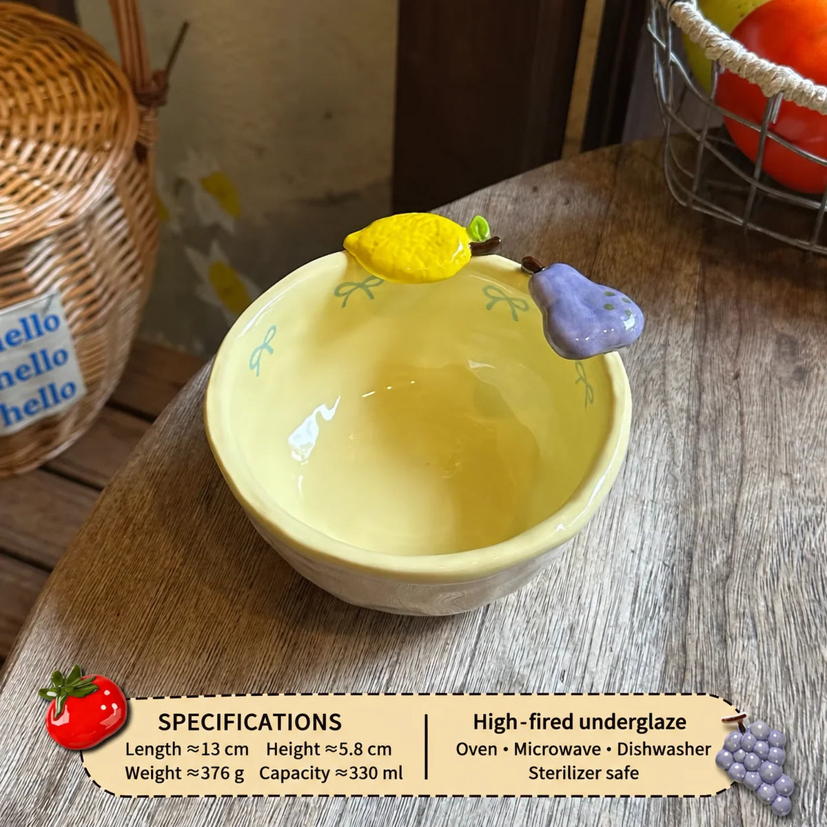 Ceramic Dinnerware Raised Fruit Details Pastel Colors