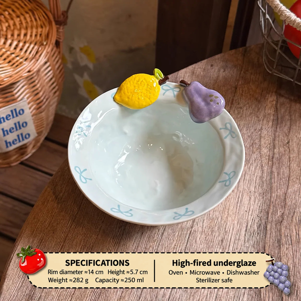 Ceramic Dinnerware Raised Fruit Details Pastel Colors