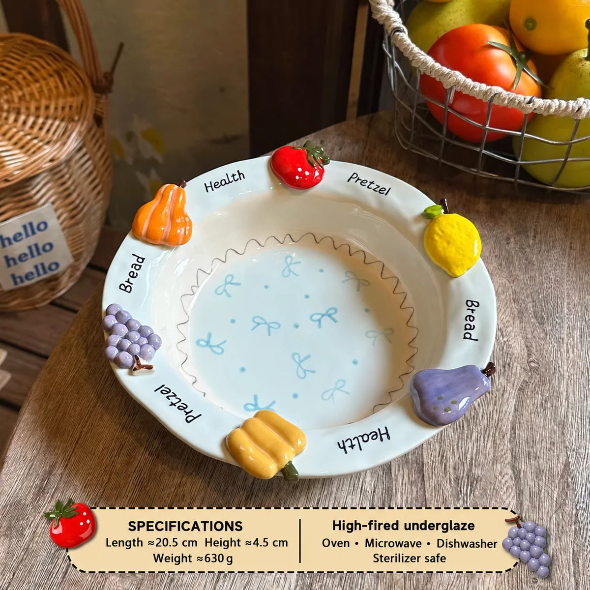 Ceramic Dinnerware Raised Fruit Details Pastel Colors